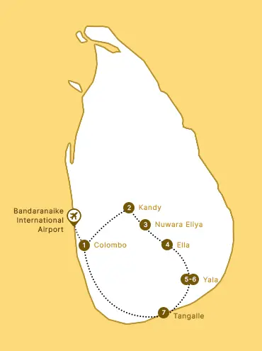 Map - 6 Days Sri Lanka Highlands Adventure